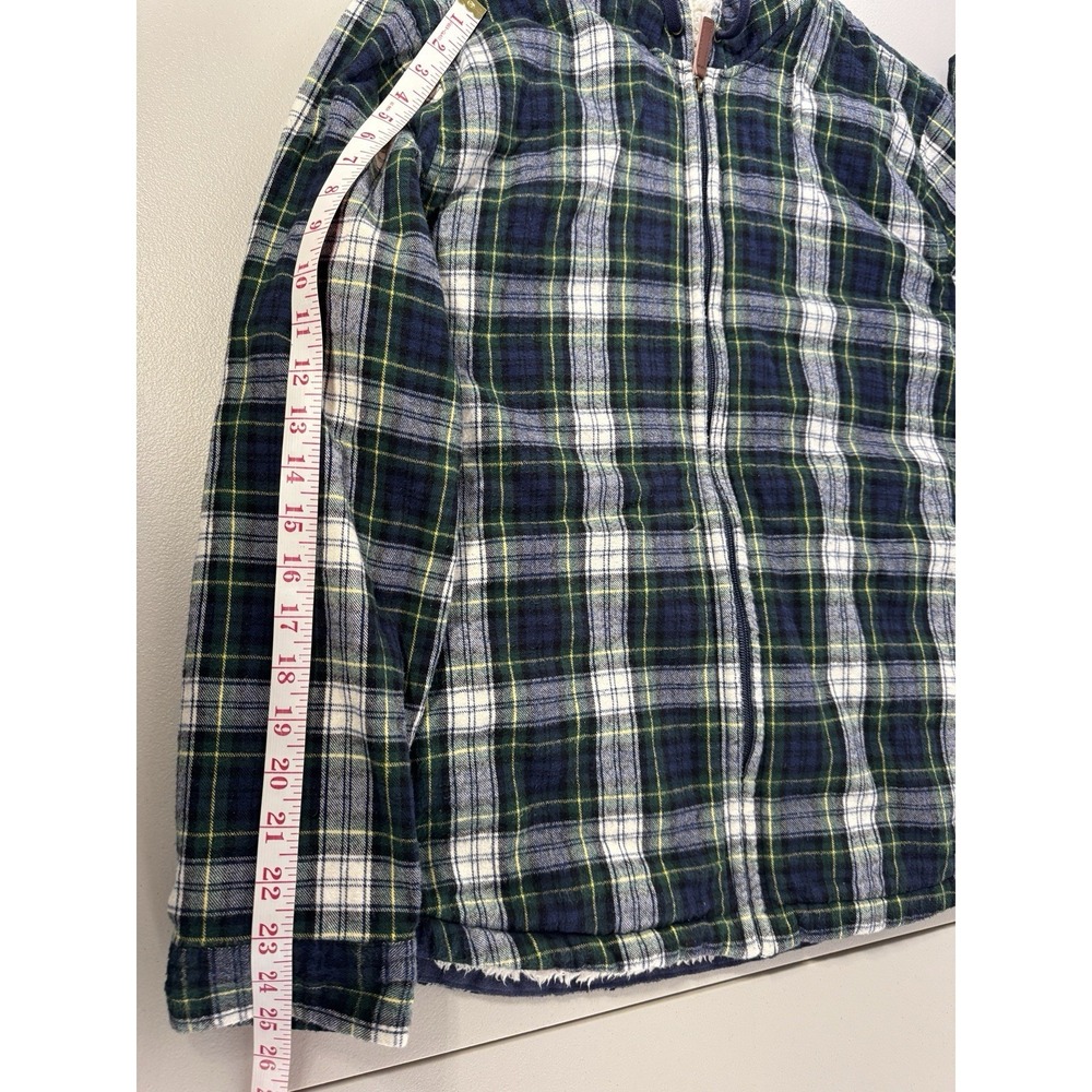 L.L. Bean Scotch Plaid Flannel Hoodie Womens Large Sherpa Fleece Lined Zip Shirt - Picture 11 of 11